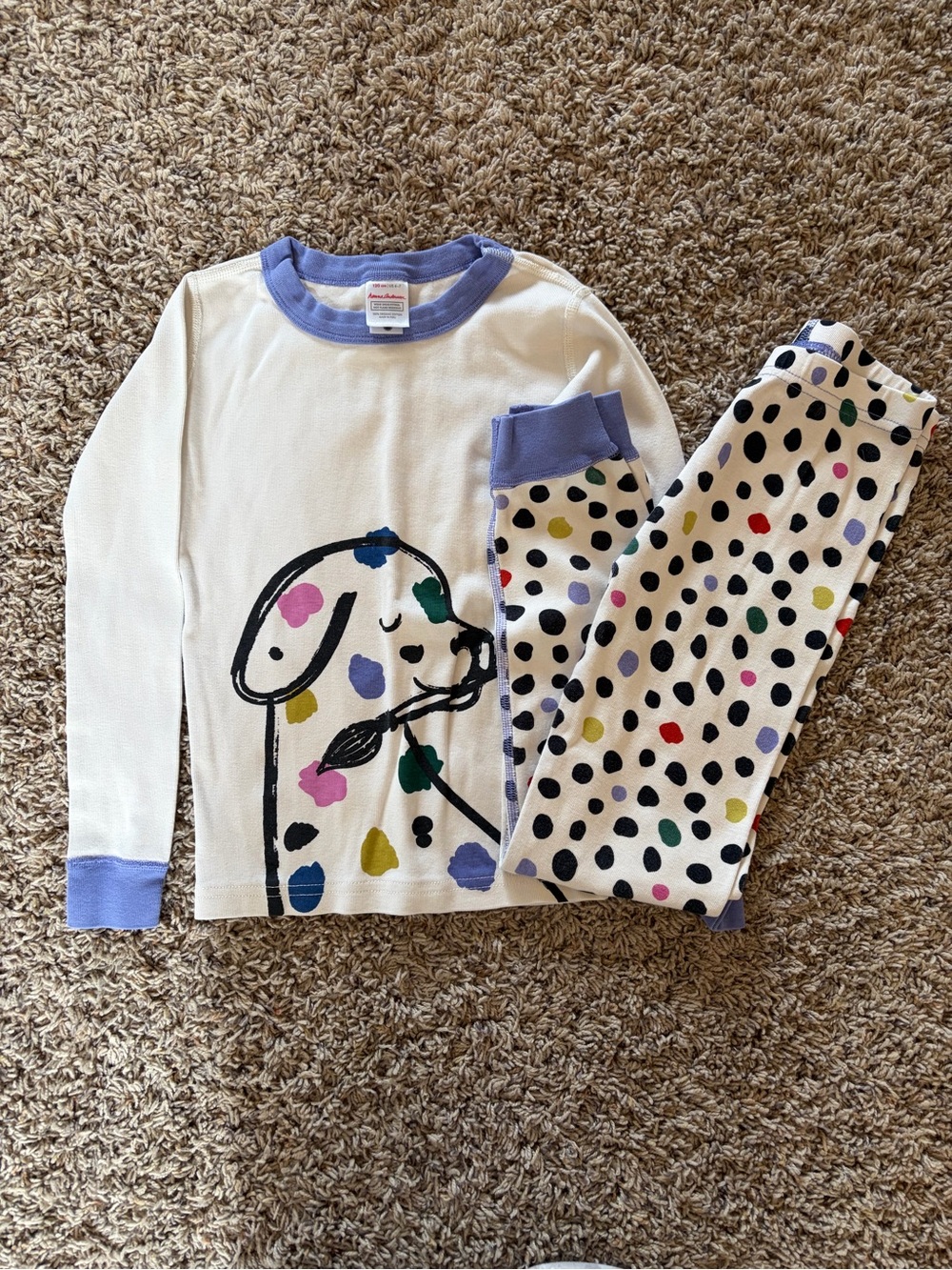 Hanna Andersson Kids White Pajama Set with Multi-Color Spots and Lavender Tri